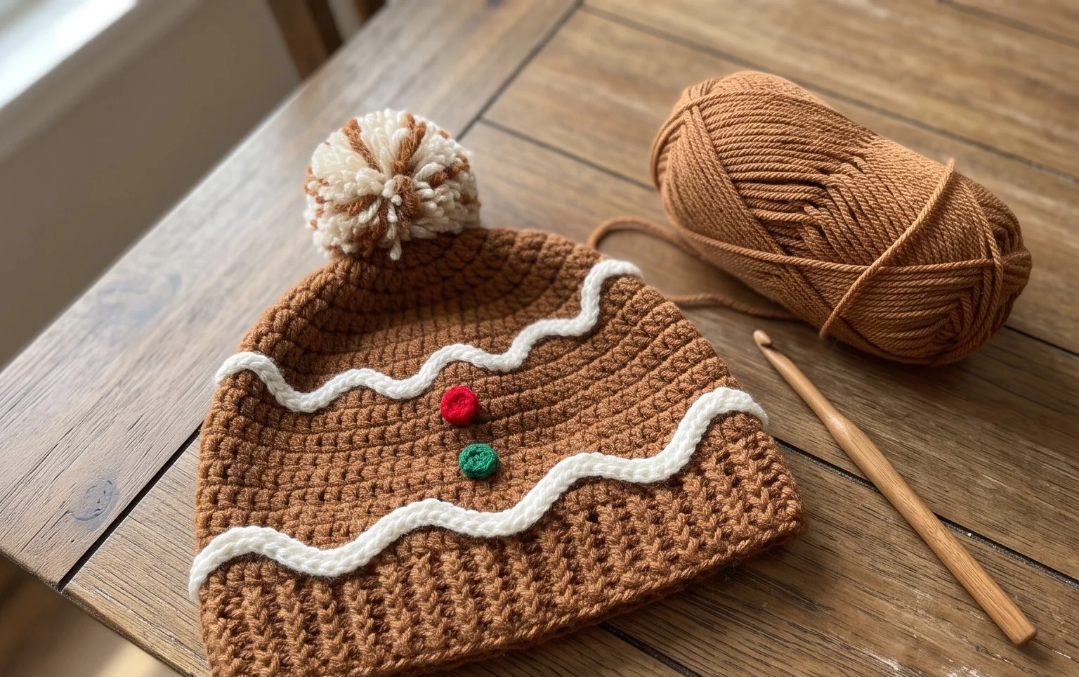 Easy Christmas Gingerbread Hat Free Crochet Pattern