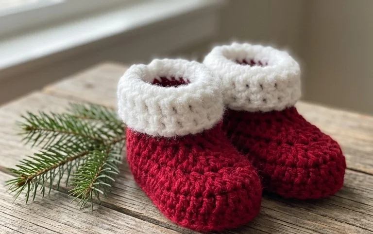 Easy Christmas Baby Booties: Free Crochet Pattern