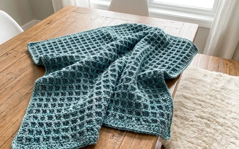 Easy Waffle Stitch Crochet Blanket Free Pattern